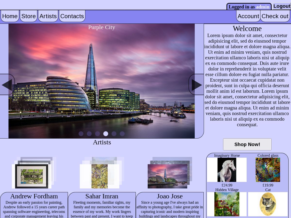 Homepage desktop view